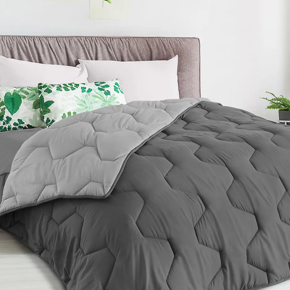 IDMarket Couette 200x200 CM ABBY bicolore gris clair et gris 300 gr