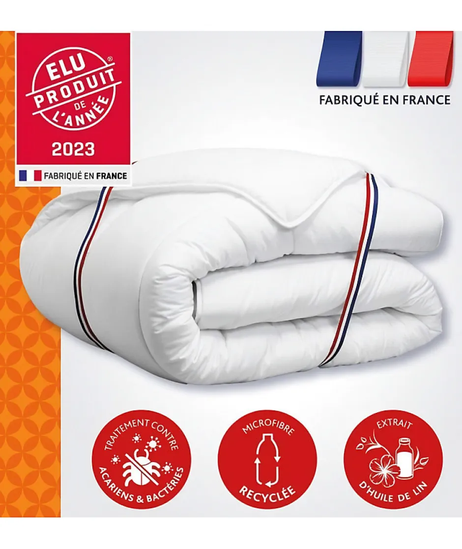 Dodo Couette 220x240 cm CHAMPS DE LIN - Chaude - 450G/m² - Couette 2 personnes -Douce et Chaude -Anti-acariens Antibactériens