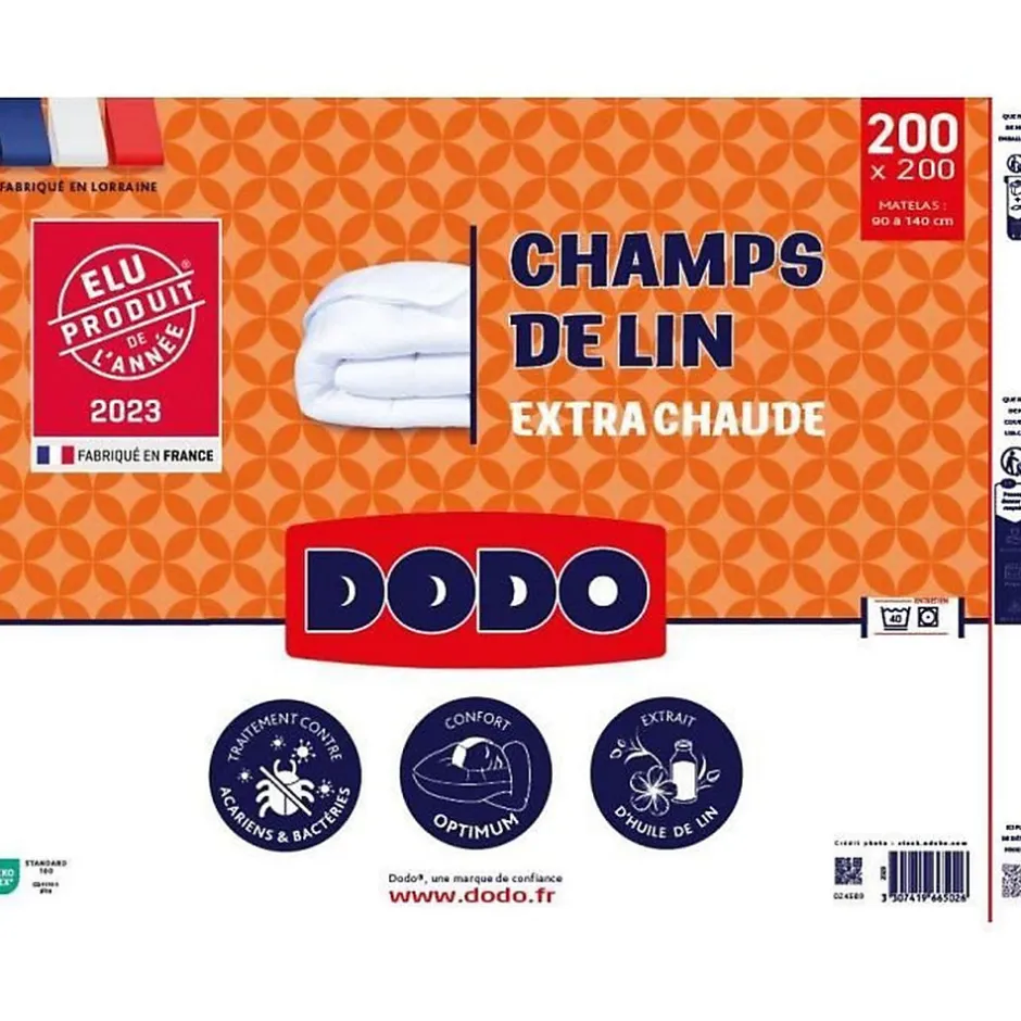 Dodo Couette 200x200 cm CHAMPS DE LIN - Chaude - 450G/m² - Couette 1-2 personne-Douce et Chaude -Anti-acariens Antibactériens