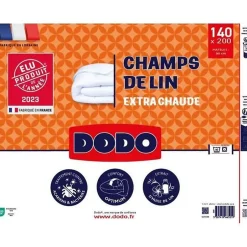 Dodo Couette 140x200 cm CHAMPS DE LIN - Chaude - 450G/m² - Couette 1 personne -Douce et Chaude -Anti-acariens Antibactériens -