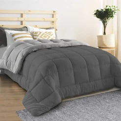 IDMarket Couette 140x200 CM ZOE polaire biface gris clair et gris 400 gr