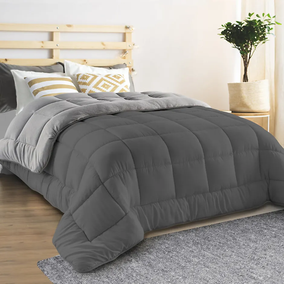 IDMarket Couette 140x200 CM ZOE polaire biface gris clair et gris 400 gr