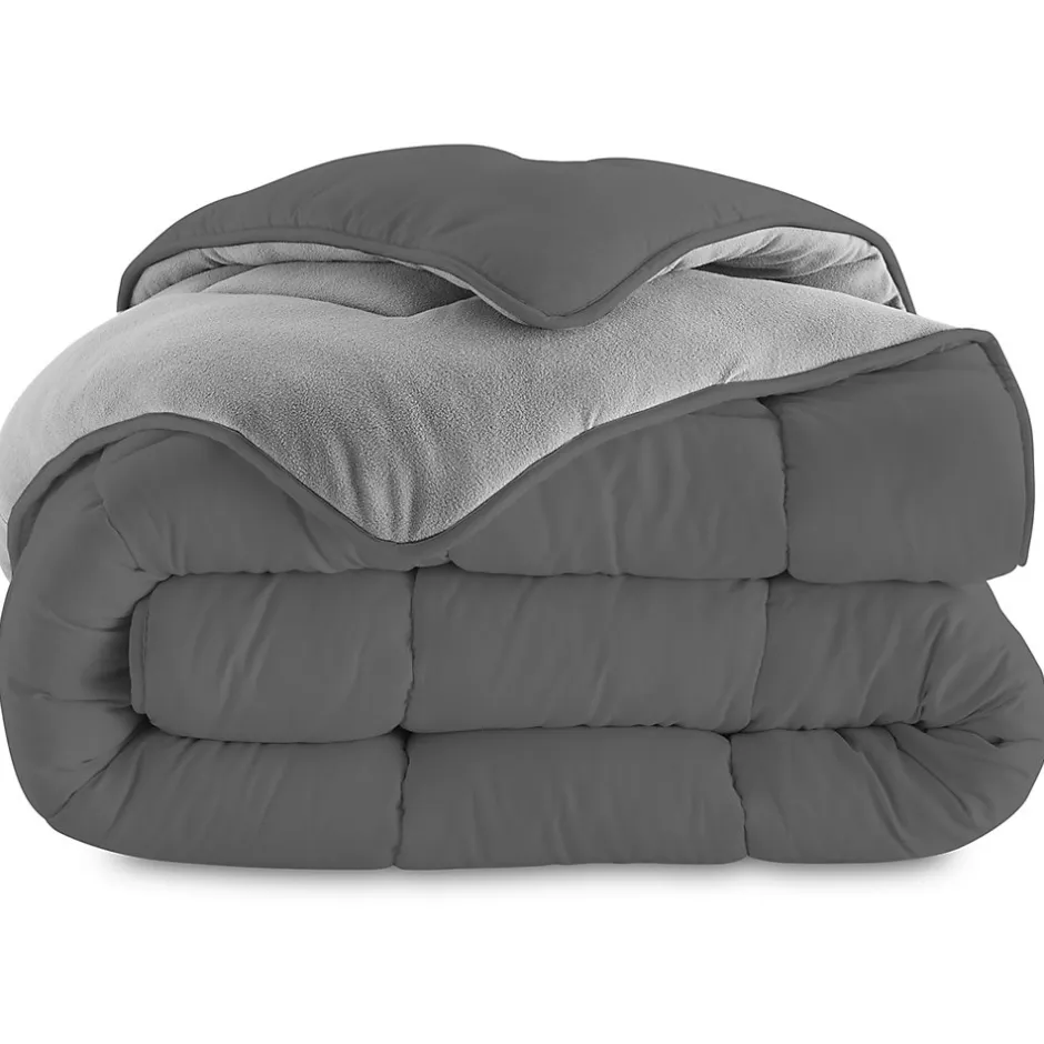 IDMarket Couette 140x200 CM ZOE polaire biface gris clair et gris 400 gr