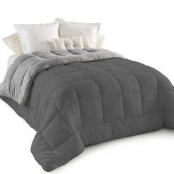 IDMarket Couette 140x200 CM ZOE polaire biface gris clair et gris 400 gr