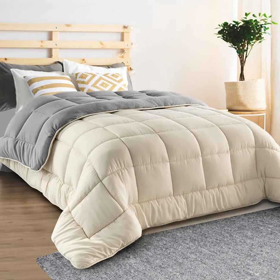 IDMarket Couette 200x200 CM ZOE polaire biface gris et crème 400 gr