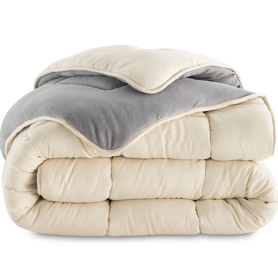IDMarket Couette 200x200 CM ZOE polaire biface gris et crème 400 gr