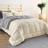 IDMarket Couette 220x240 CM ZOE polaire biface gris et crème 400 gr