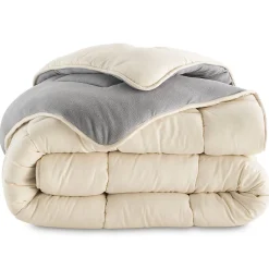 IDMarket Couette 220x240 CM ZOE polaire biface gris et crème 400 gr