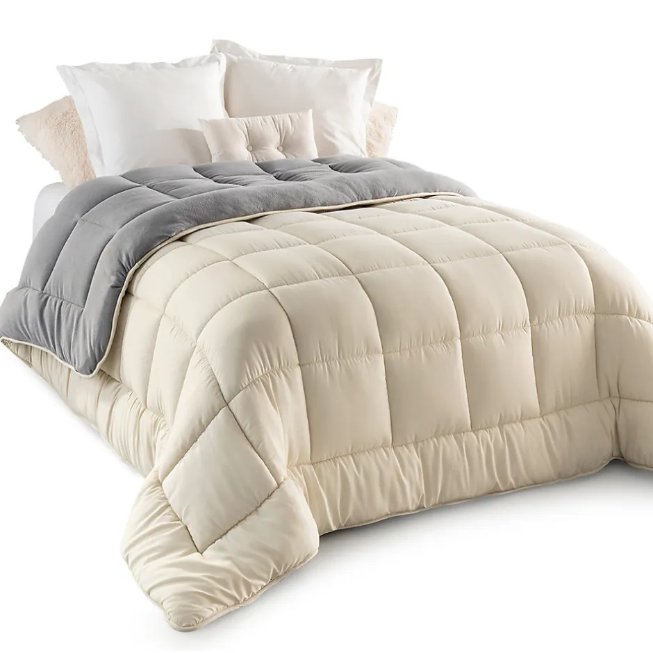 IDMarket Couette 220x240 CM ZOE polaire biface gris et crème 400 gr