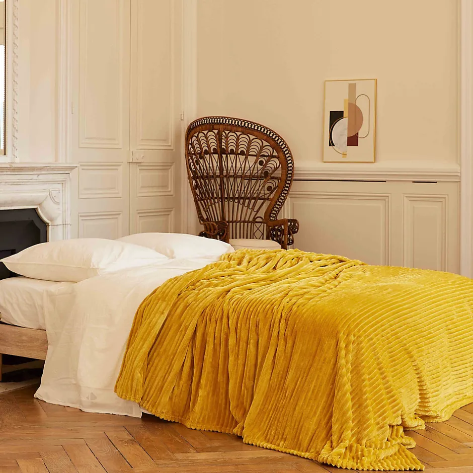 Linnea Couverture 100% polyester 180x240 cm microvelours DOLCE jaune miel