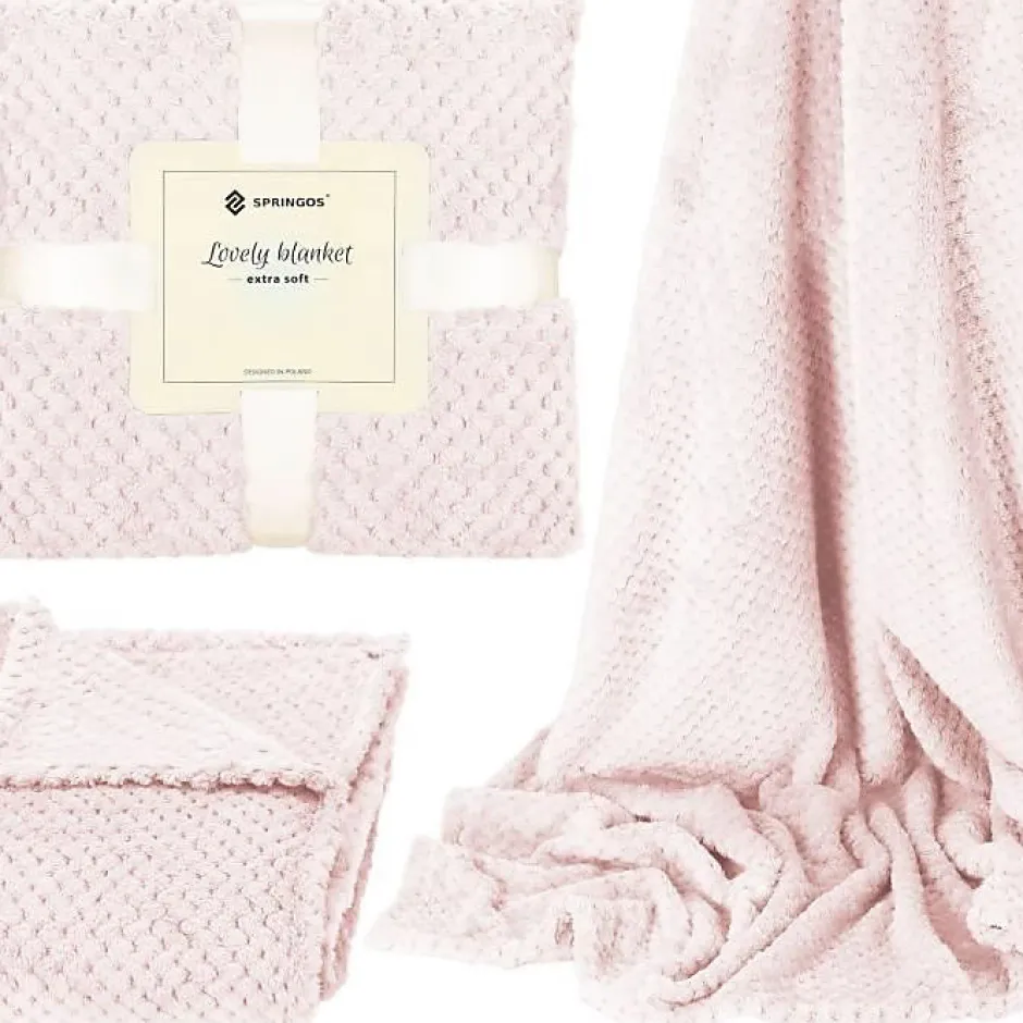 Springos Couverture - - 200 x 220 cm - Polyester - Vieux rose - Motif coquillages