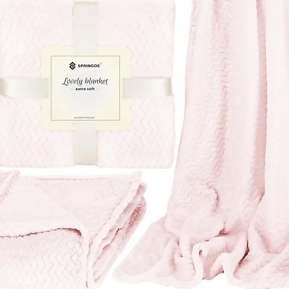 Springos Couverture - - 200x220 cm - Rose pastel - Zigzag - Douceur et chaleur