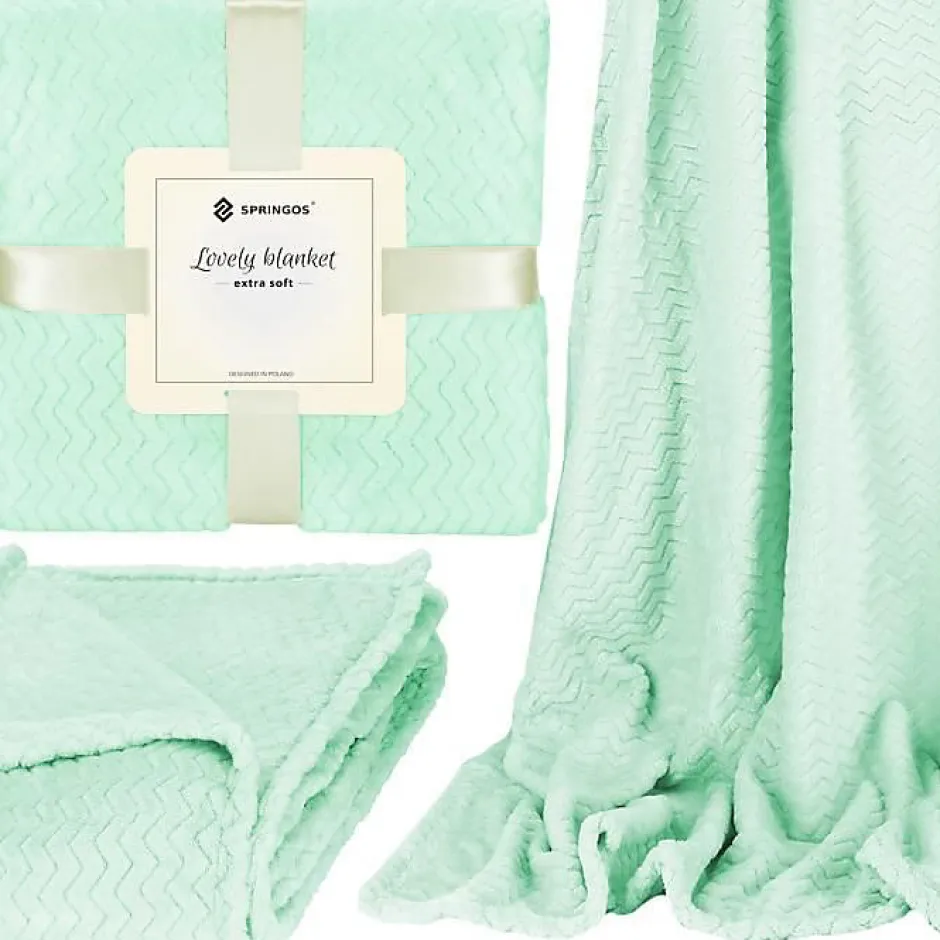 Springos Couverture - - Zigzag - 70 x 160 cm - Polyester - Vert pastel