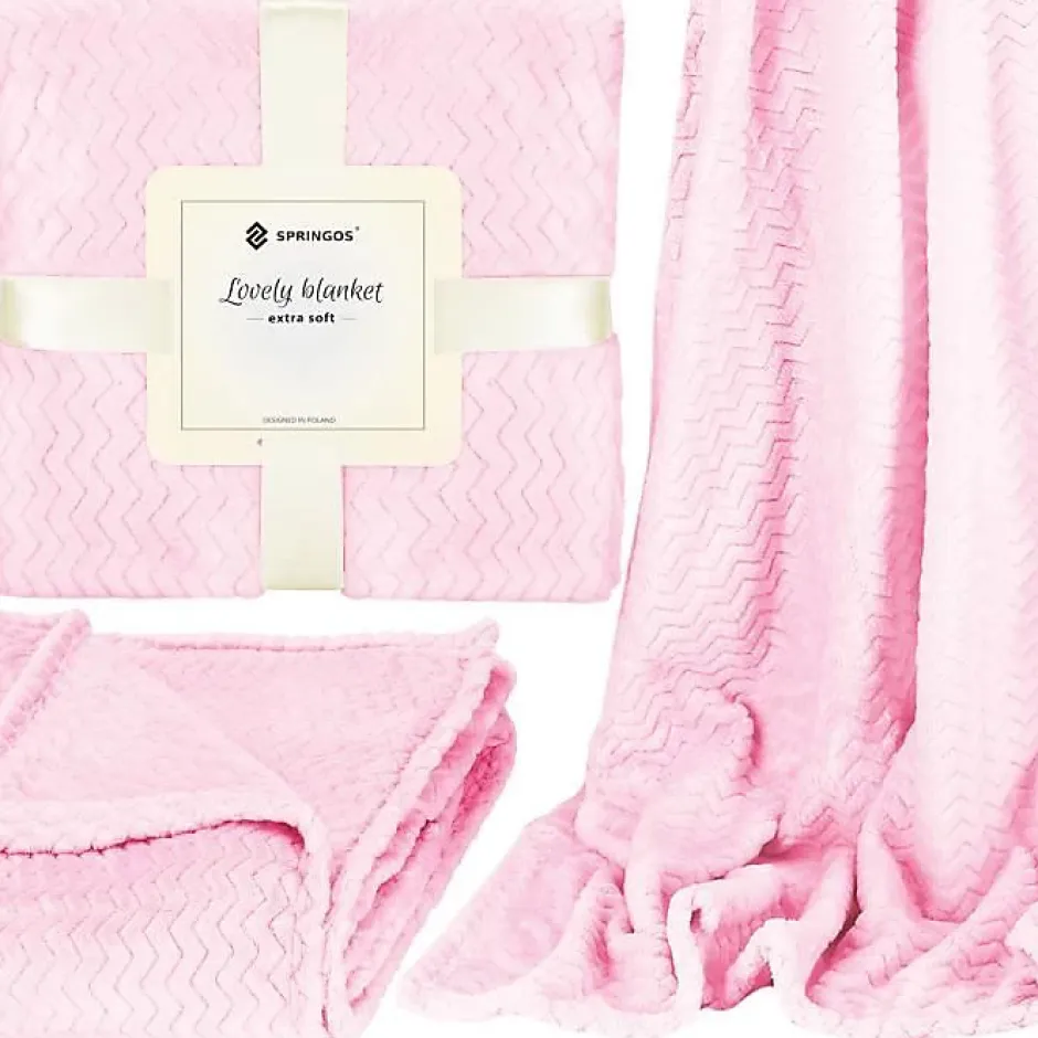 Springos Couverture - - Zigzag - 130 x 180 cm - Polyester - Rose bébé New