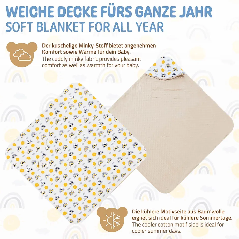 Joyz Couverture bébé moelleuse 84x84 cm beige motif arc-en-ciel en coton/polyester lavable à machine Hot