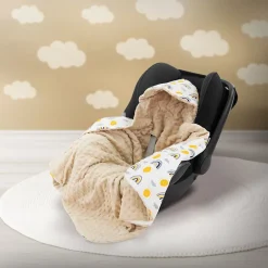 Joyz Couverture bébé moelleuse 84x84 cm beige motif arc-en-ciel en coton/polyester lavable à machine Hot