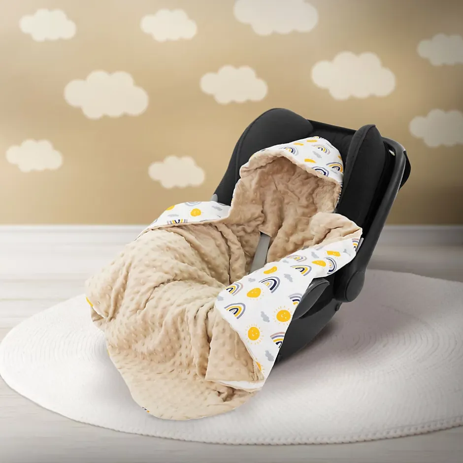 Joyz Couverture bébé moelleuse 84x84 cm beige motif arc-en-ciel en coton/polyester lavable à machine Hot