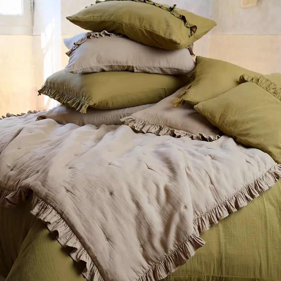 Linnea Couverture courtepointe en mousseline de coton 150x150 cm + 5 cm ELZA jaune jasmin Best