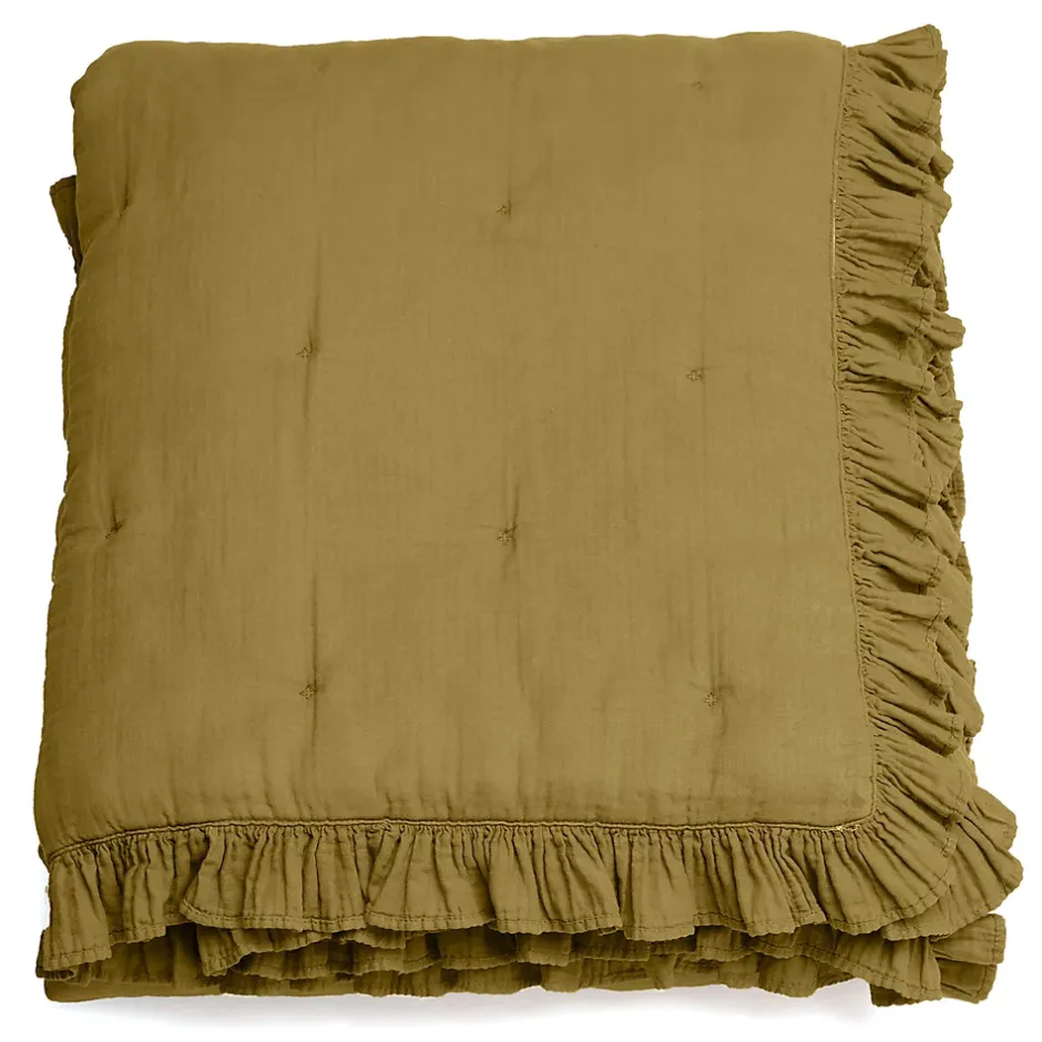 Linnea Couverture courtepointe en mousseline de coton 150x150 cm + 5 cm ELZA jaune jasmin Best
