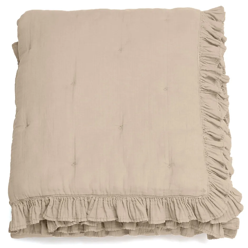 Linnea Couverture courtepointe en mousseline de coton 150x150 cm + 5 cm ELZA beige ficelle