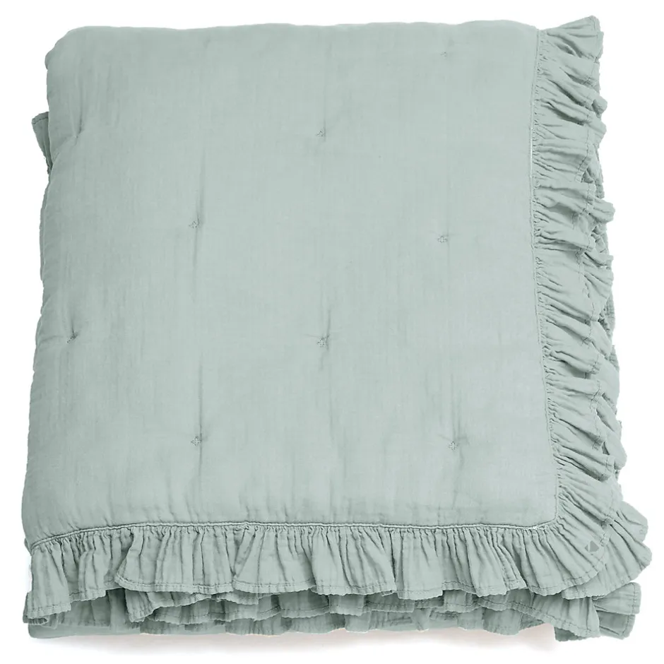 Linnea Couverture courtepointe en mousseline de coton 150x150 cm + 5 cm ELZA gris lichen