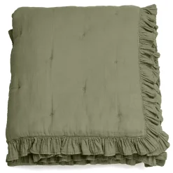 Linnea Couverture courtepointe en mousseline de coton 150x150 cm + 5 cm ELZA vert mousse New