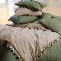 Linnea Couverture courtepointe en mousseline de coton 150x150 cm + 5 cm ELZA vert mousse New