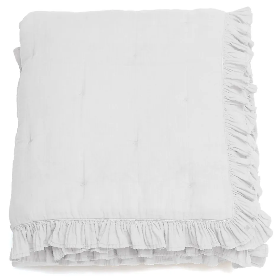 Linnea Couverture courtepointe en mousseline de coton 150x150 cm + 5 cm ELZA blanc neige