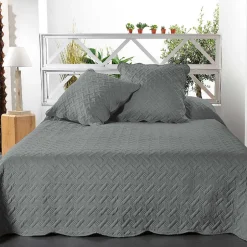 Linder Couverture molletonné surpiquage graphique (230x250 cm - Gris Foncé)