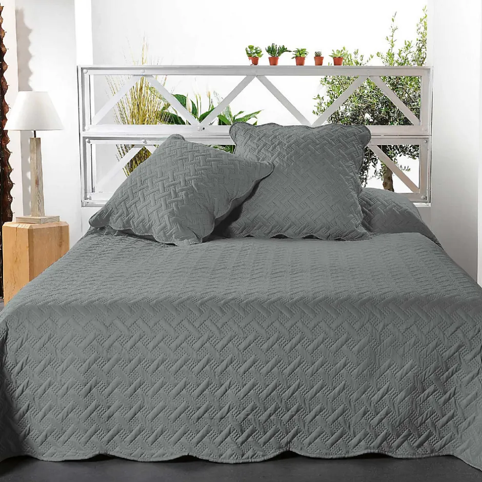 Linder Couverture molletonné surpiquage graphique (150x150 cm - Gris Foncé)