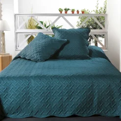 Couverture molletonné surpiquage graphique (230x250 cm - Bleu Foncé)