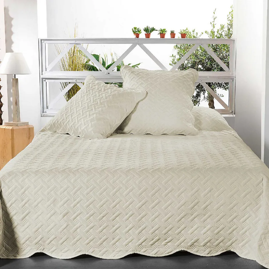 Linder Couverture molletonné surpiquage graphique (250x260 cm - Beige)