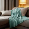 Sacasa Couverture plaid 100% coton bleu turquoise avec franges 130x170cm BITALD -