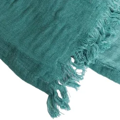 Sacasa Couverture plaid 100% coton bleu turquoise avec franges 130x170cm BITALD -