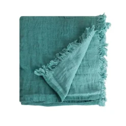 Sacasa Couverture plaid 100% coton bleu turquoise avec franges 130x170cm BITALD -