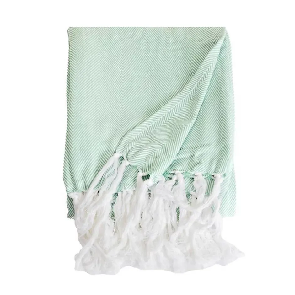 Sacasa Couverture plaid 100% coton bleu turquoise avec franges 180x220cm ZIGORA - Outlet
