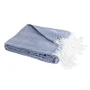 Sacasa Couverture plaid 100% coton bleu marine avec franges 180x220cm ZIGORA -