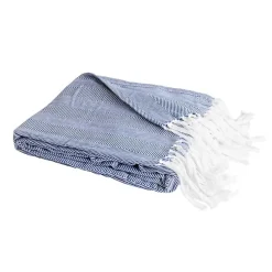 Sacasa Couverture plaid 100% coton bleu marine avec franges 180x220cm ZIGORA -