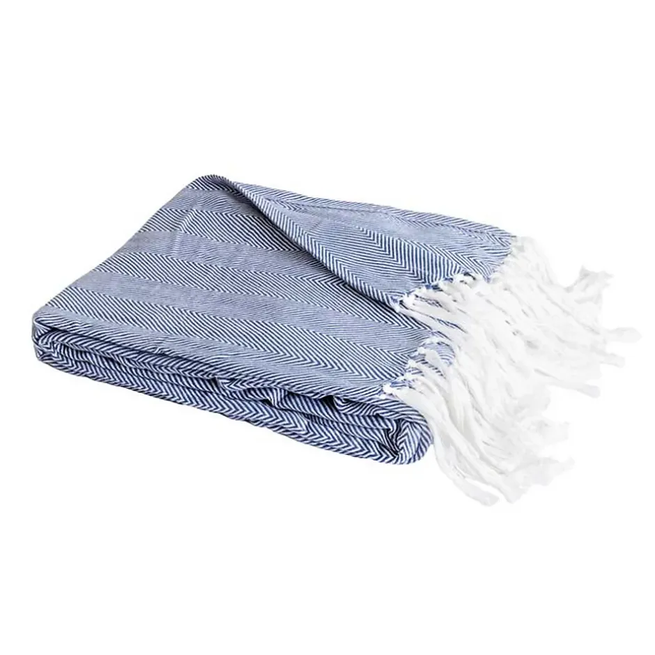 Sacasa Couverture plaid 100% coton bleu marine avec franges 180x220cm ZIGORA -