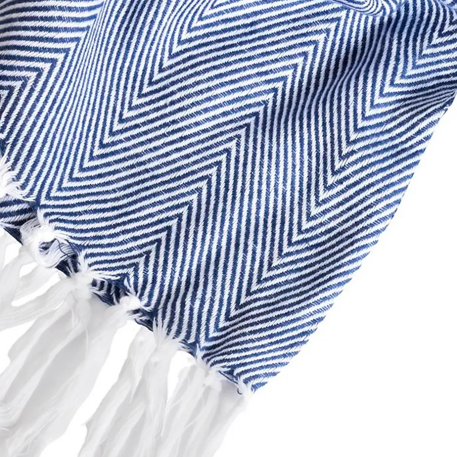 Sacasa Couverture plaid 100% coton bleu marine avec franges 180x220cm ZIGORA -