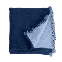 Sacasa Couverture plaid 100% coton bleu marine avec franges 130x170cm BITALD - Outlet