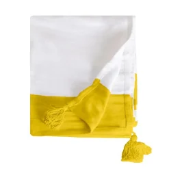 Sacasa Couverture plaid 100% coton jaune avec pompons 130x170cm SLAVANN - Clearance