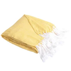 Sacasa Couverture plaid 100% coton jaune avec franges 180x220cm ZIGORA -