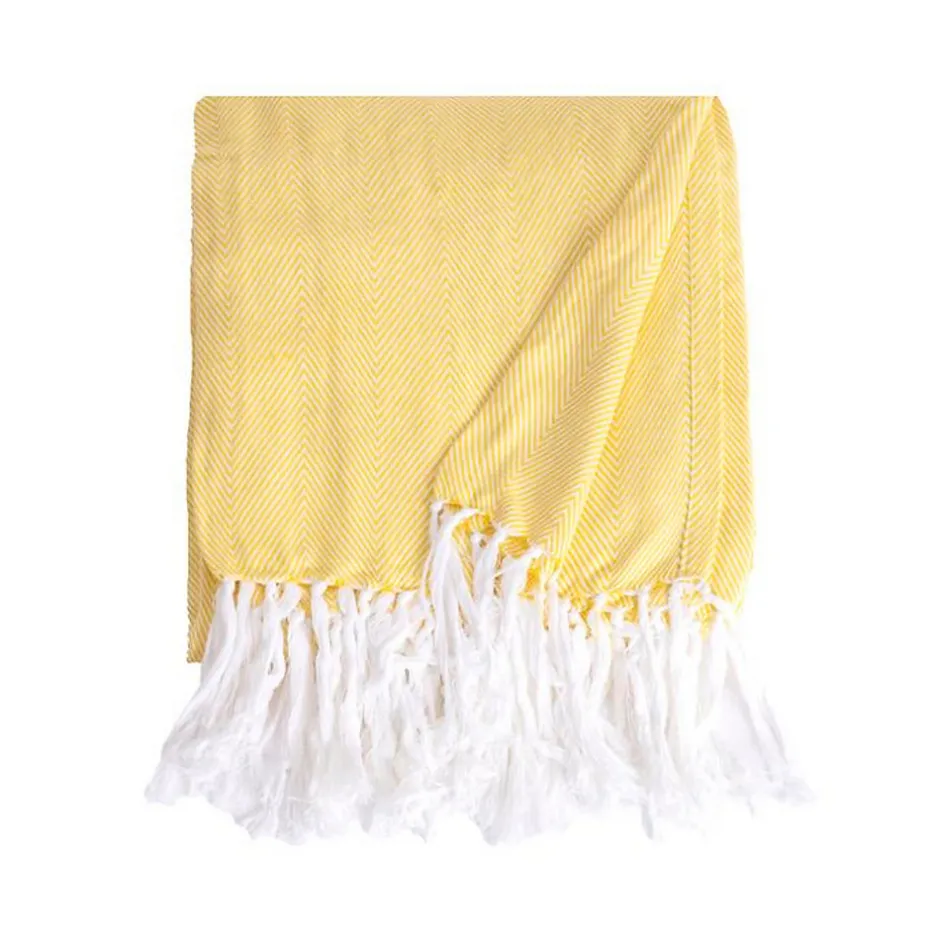 Sacasa Couverture plaid 100% coton jaune avec franges 180x220cm ZIGORA -