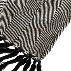 Sacasa Couverture plaid 100% coton noire avec franges ZIGGY -