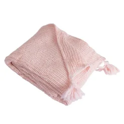 Sacasa Couverture plaid 100% coton rose pâle avec pompons 130x170cm ARNISKA -