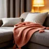 Sacasa Couverture plaid 100% coton rose saumon avec pompons 130x170cm ARNISKA -