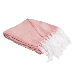 Sacasa Couverture plaid 100% coton rose saumon avec franges 180x220cm ZIGORA - New