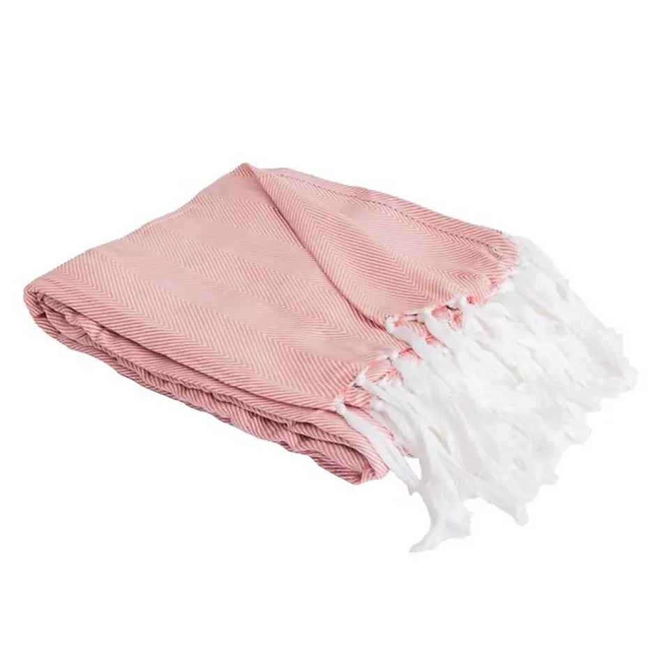 Sacasa Couverture plaid 100% coton rose saumon avec franges 180x220cm ZIGORA - New