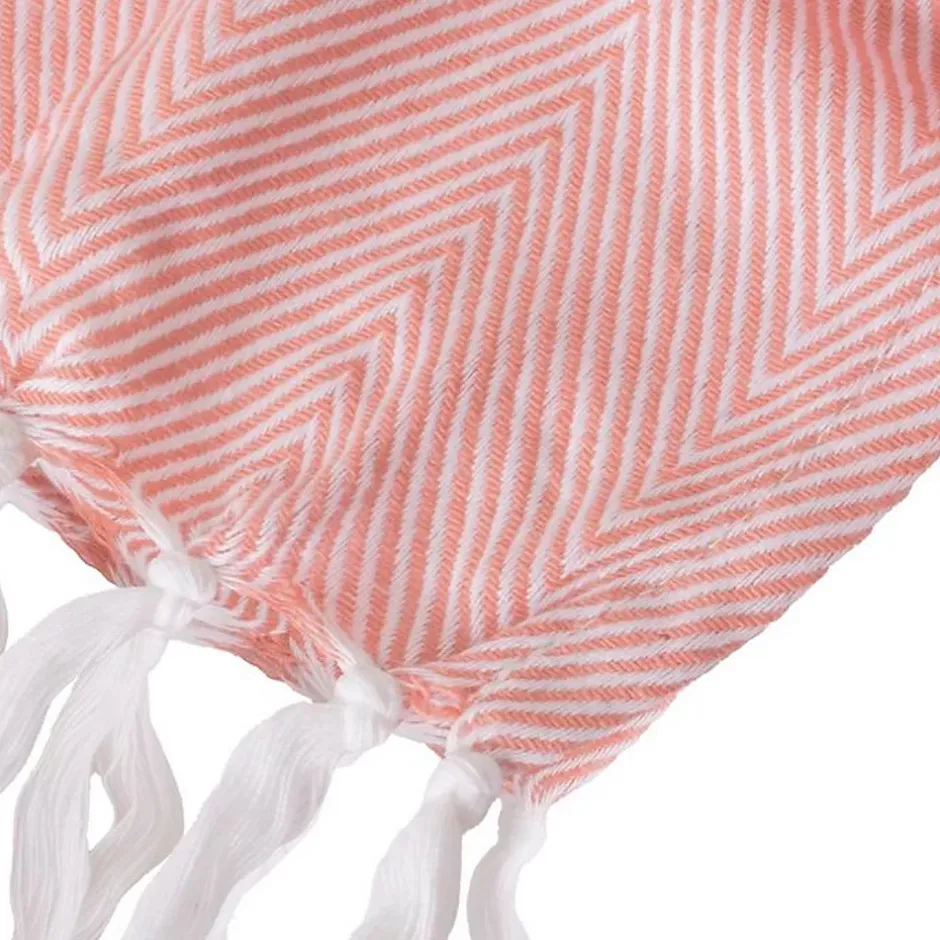 Sacasa Couverture plaid 100% coton rose saumon avec franges 180x220cm ZIGORA - New